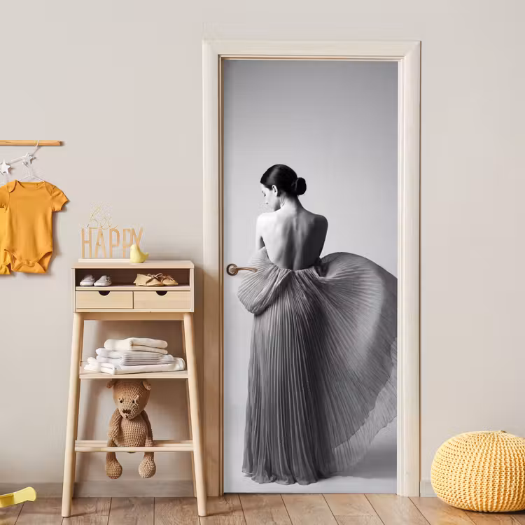 Deursticker - Vrouw - Rug - Textuur - Zwart - Wit - Elegant — 6