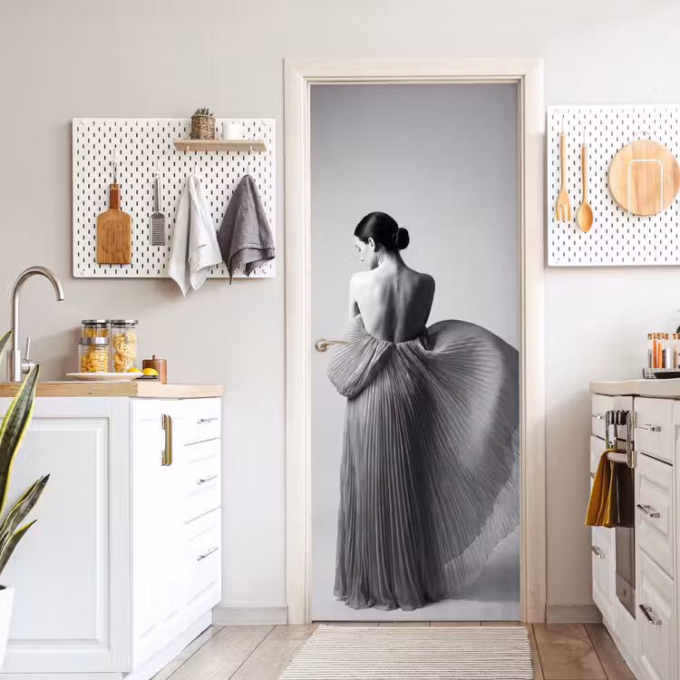 Deursticker - Vrouw - Rug - Textuur - Zwart - Wit - Elegant — 7