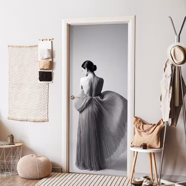 Deursticker - Vrouw - Rug - Textuur - Zwart - Wit - Elegant — 8
