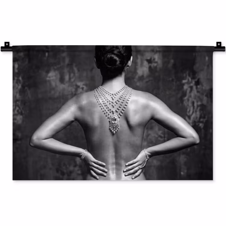 Wandkleed - Rug - Ketting - Portret - Zwart - Wit - Glamour — 1