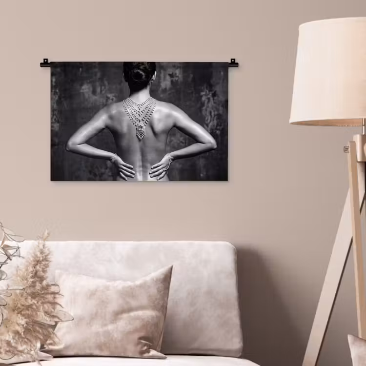 Wandkleed - Rug - Ketting - Portret - Zwart - Wit - Glamour — 2