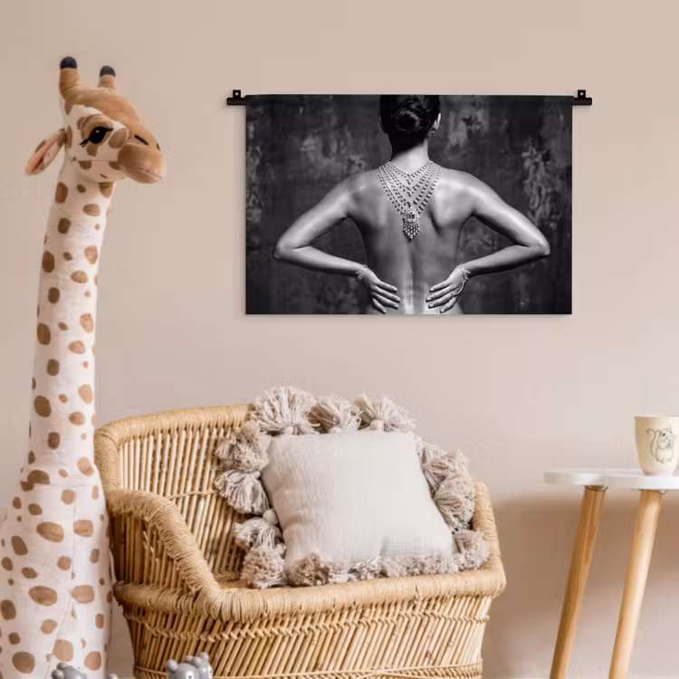 Wandkleed - Rug - Ketting - Portret - Zwart - Wit - Glamour — 5