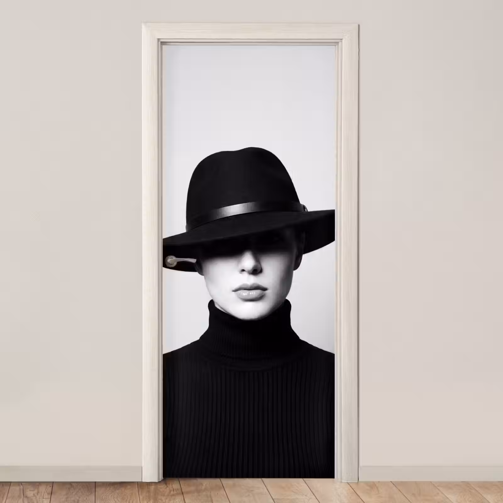 Deursticker - Vrouw - Schaduw - Zwart - Wit - Mysterieus — 1