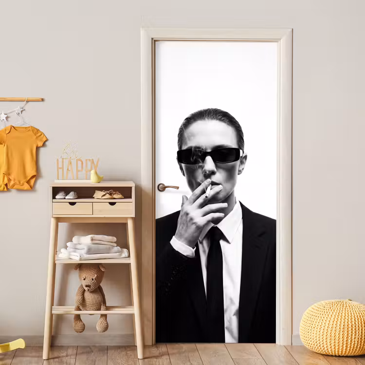 Deursticker - Portret - Pak - Roken - Zwart - Wit - Stoer — 6