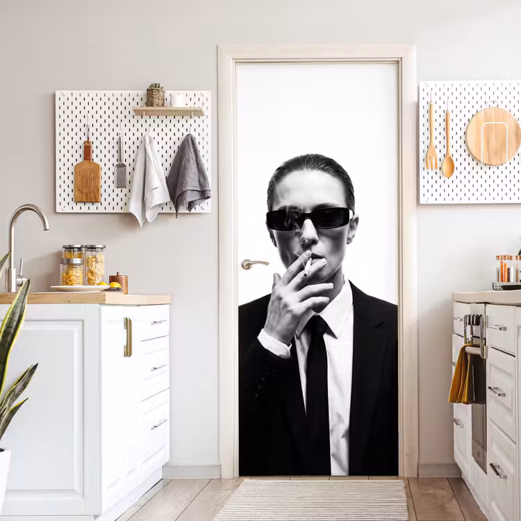 Deursticker - Portret - Pak - Roken - Zwart - Wit - Stoer — 7