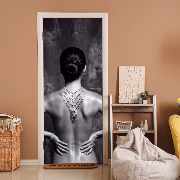 Deursticker - Rug - Ketting - Portret - Zwart - Wit - Glamour — 2