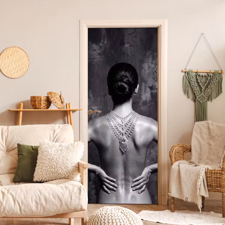 Deursticker - Rug - Ketting - Portret - Zwart - Wit - Glamour — 4