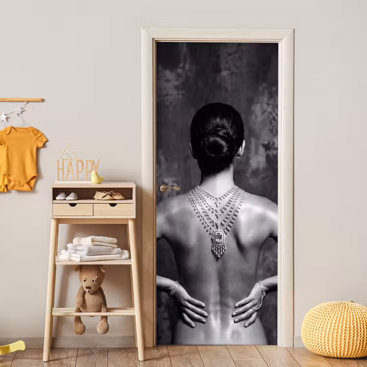 Deursticker - Rug - Ketting - Portret - Zwart - Wit - Glamour — 6