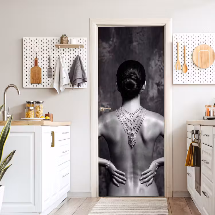 Deursticker - Rug - Ketting - Portret - Zwart - Wit - Glamour — 7