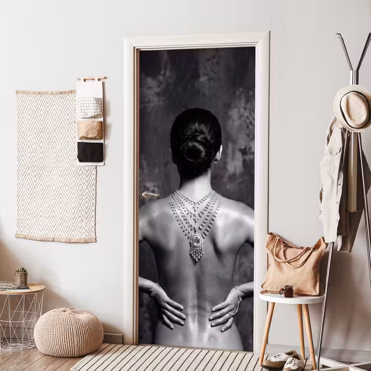 Deursticker - Rug - Ketting - Portret - Zwart - Wit - Glamour — 8