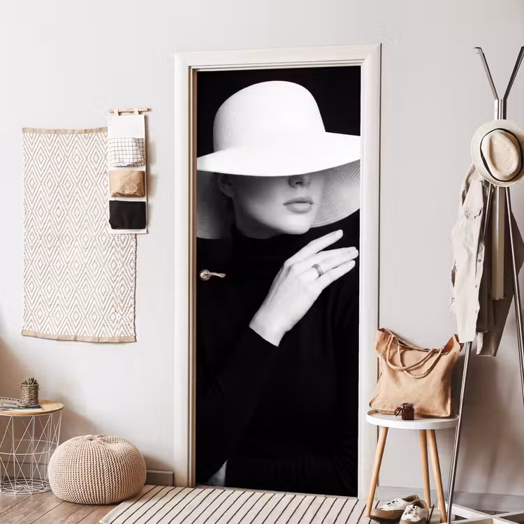 Deursticker - Vrouw - Hoed - Hand - Zwart - Wit - Klassiek — 8