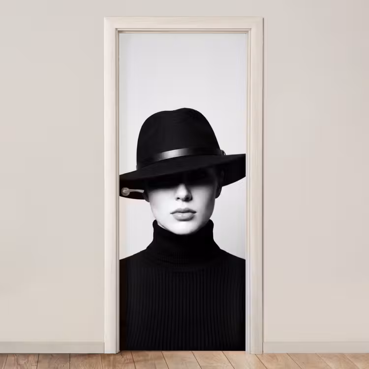 Deursticker - Vrouw - Schaduw - Zwart - Wit - Mysterieus — 1