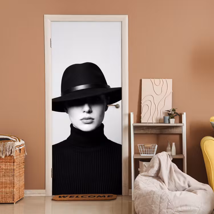 Deursticker - Vrouw - Schaduw - Zwart - Wit - Mysterieus — 2