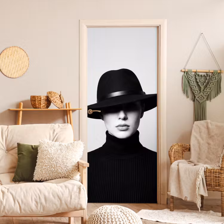 Deursticker - Vrouw - Schaduw - Zwart - Wit - Mysterieus — 4