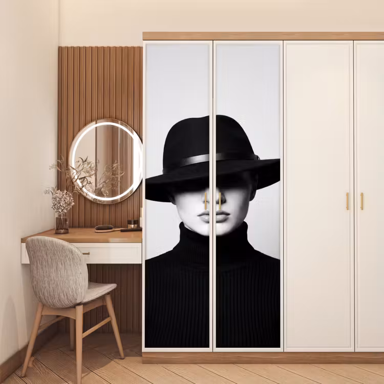 Deursticker - Vrouw - Schaduw - Zwart - Wit - Mysterieus — 5