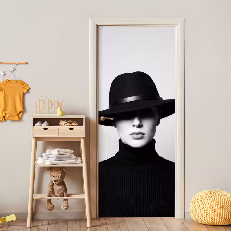 Deursticker - Vrouw - Schaduw - Zwart - Wit - Mysterieus — 6