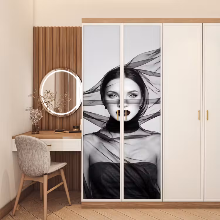 Deursticker - Vrouw - Sluier - Portret - Zwart - Wit - Elegant — 5