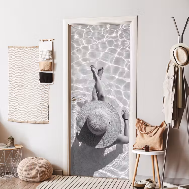 Deursticker - Zwembad - Hoed - Water - Zwart - Wit - Zomers — 8