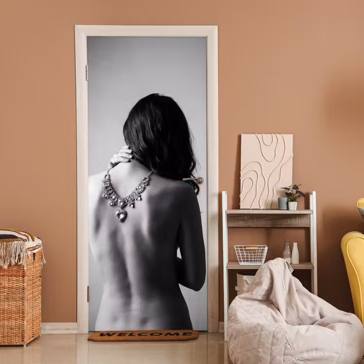 Deursticker - Vrouw - Ketting - Fashion - Zwart - Wit — 2