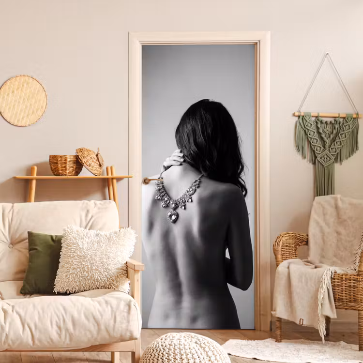 Deursticker - Vrouw - Ketting - Fashion - Zwart - Wit — 4