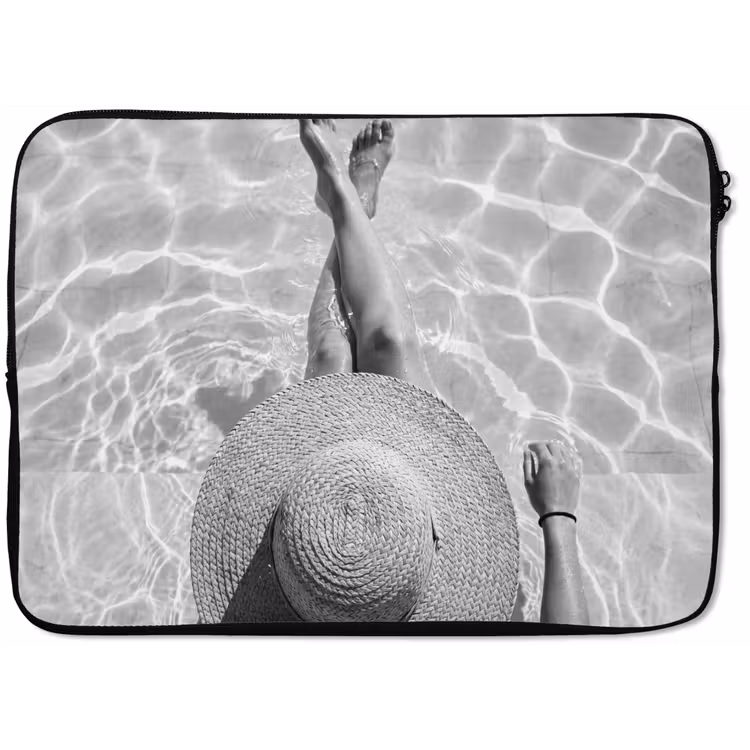 Laptophoes - Zwembad - Hoed - Water - Zwart - Wit - Zomers — 1