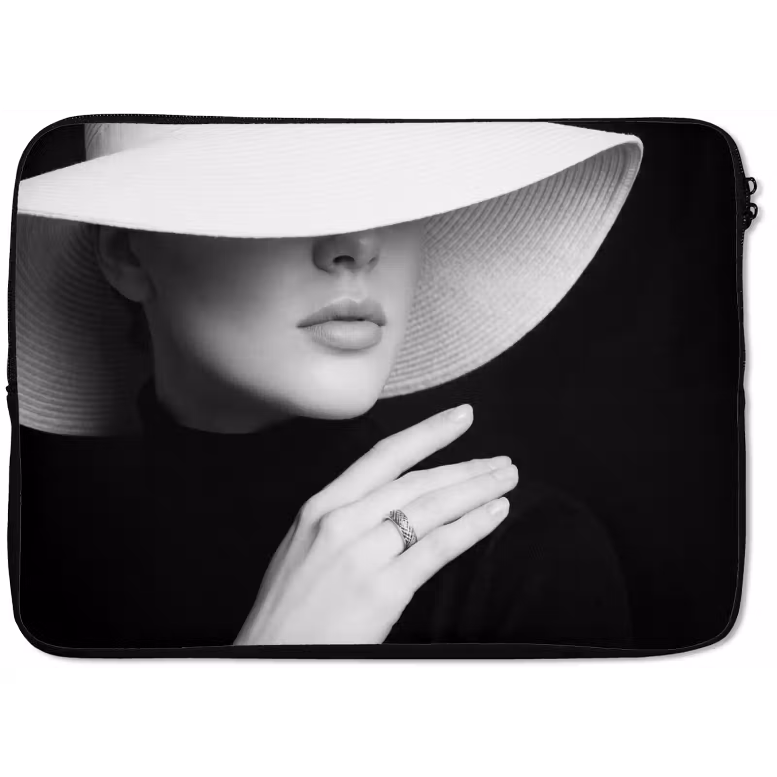 Laptophoes - Vrouw - Hoed - Hand - Zwart - Wit - Klassiek — 1