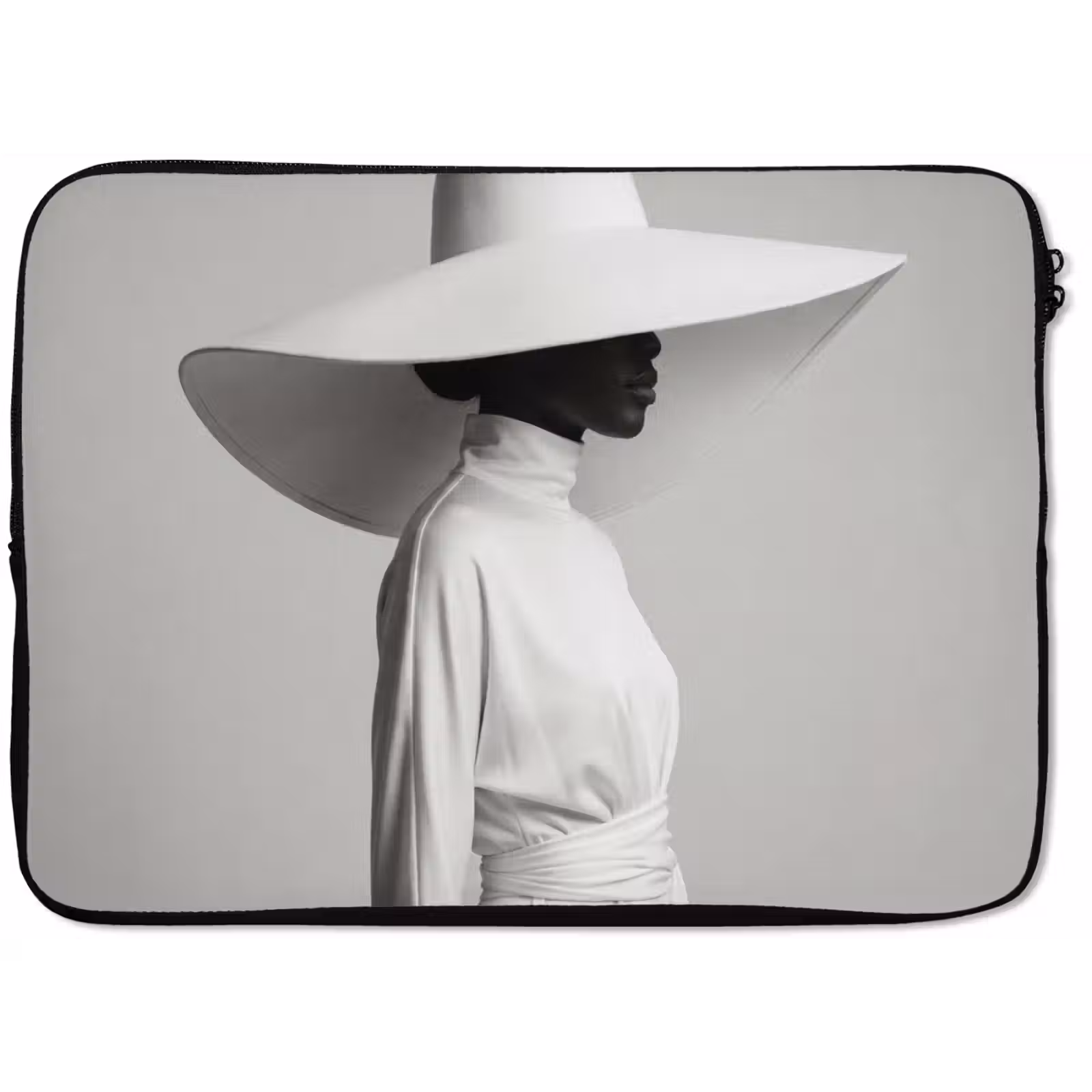 Laptophoes - Vrouw - Profiel - Hoed - Zwart - Wit - Minimalistisch — 1