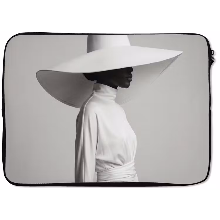 Laptophoes - Vrouw - Profiel - Hoed - Zwart - Wit - Minimalistisch — 1