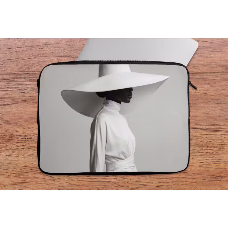 Laptophoes - Vrouw - Profiel - Hoed - Zwart - Wit - Minimalistisch — 2