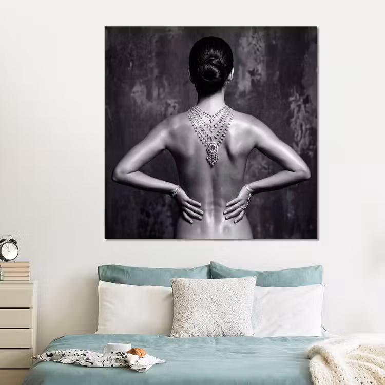 Forex - Rug - Ketting - Portret - Zwart - Wit - Glamour — 2