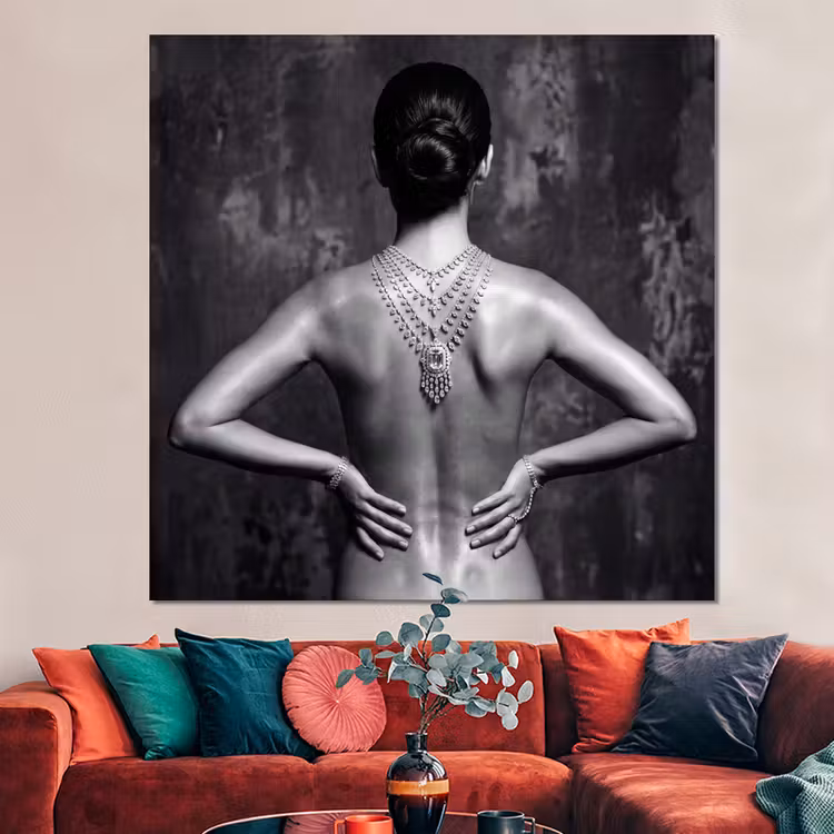 Forex - Rug - Ketting - Portret - Zwart - Wit - Glamour — 3