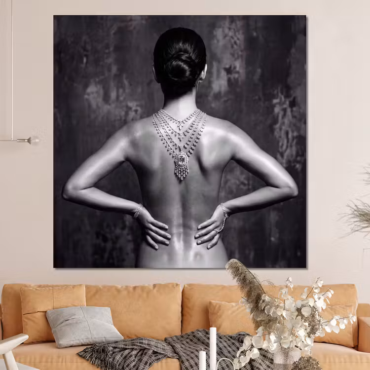 Forex - Rug - Ketting - Portret - Zwart - Wit - Glamour — 4