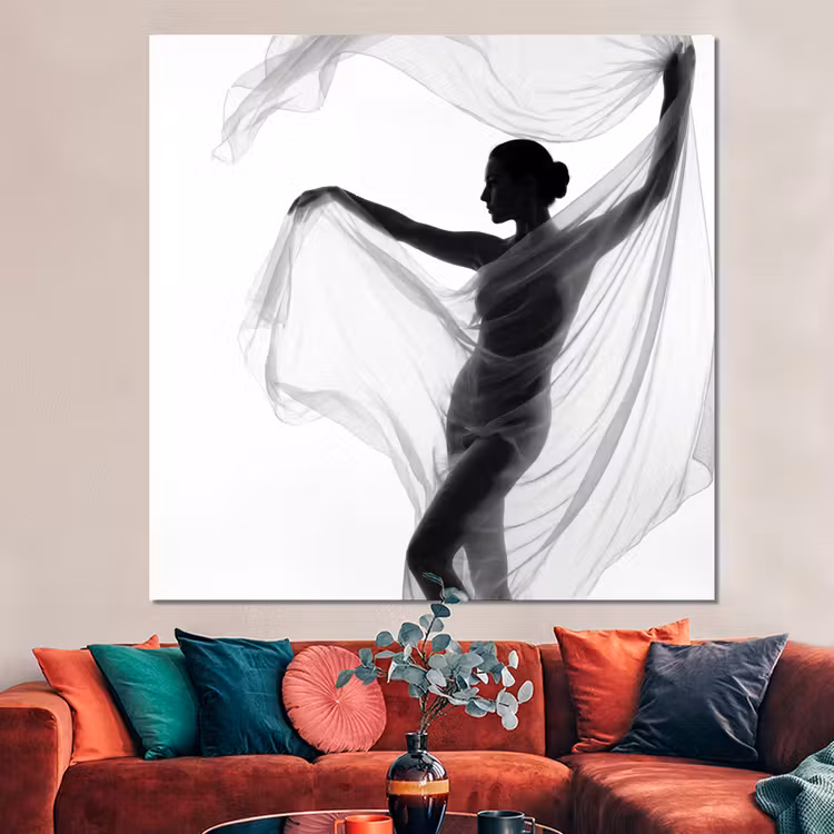 Forex - Silhouet - Sluier - Vormen - Zwart - Wit - Sensueel — 3