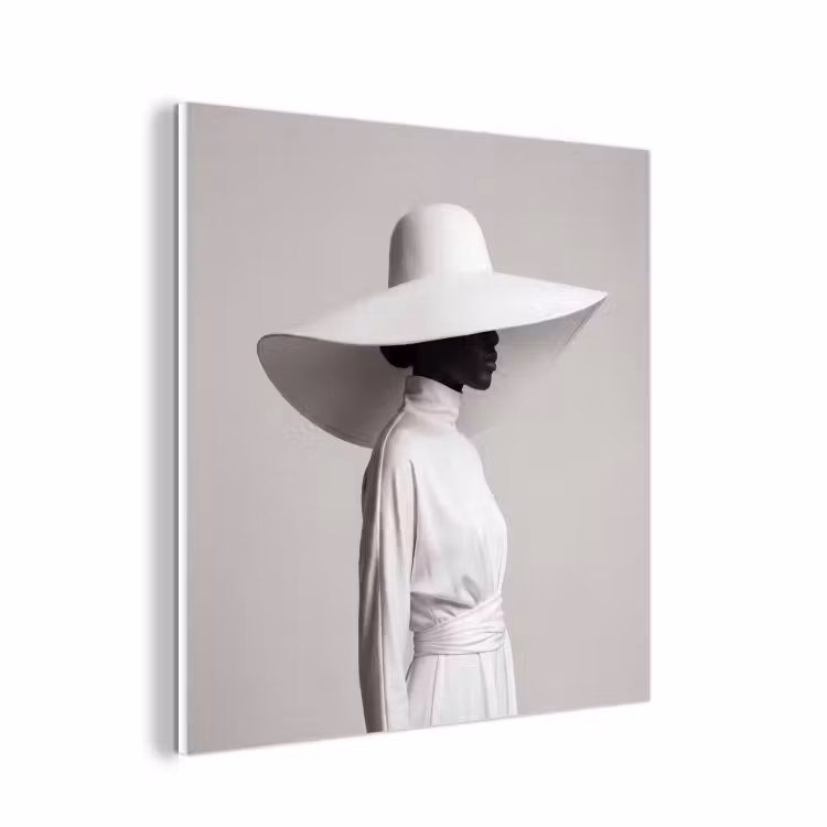 Forex - Vrouw - Profiel - Hoed - Zwart - Wit - Minimalistisch — 1