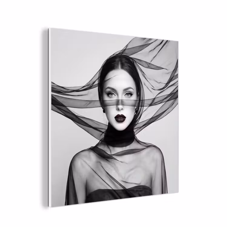 Forex - Vrouw - Sluier - Portret - Zwart - Wit - Elegant — 1
