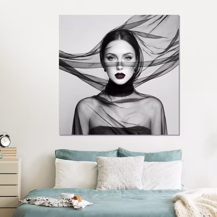 Forex - Vrouw - Sluier - Portret - Zwart - Wit - Elegant — 2