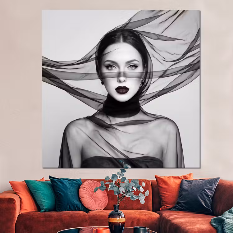 Forex - Vrouw - Sluier - Portret - Zwart - Wit - Elegant — 3