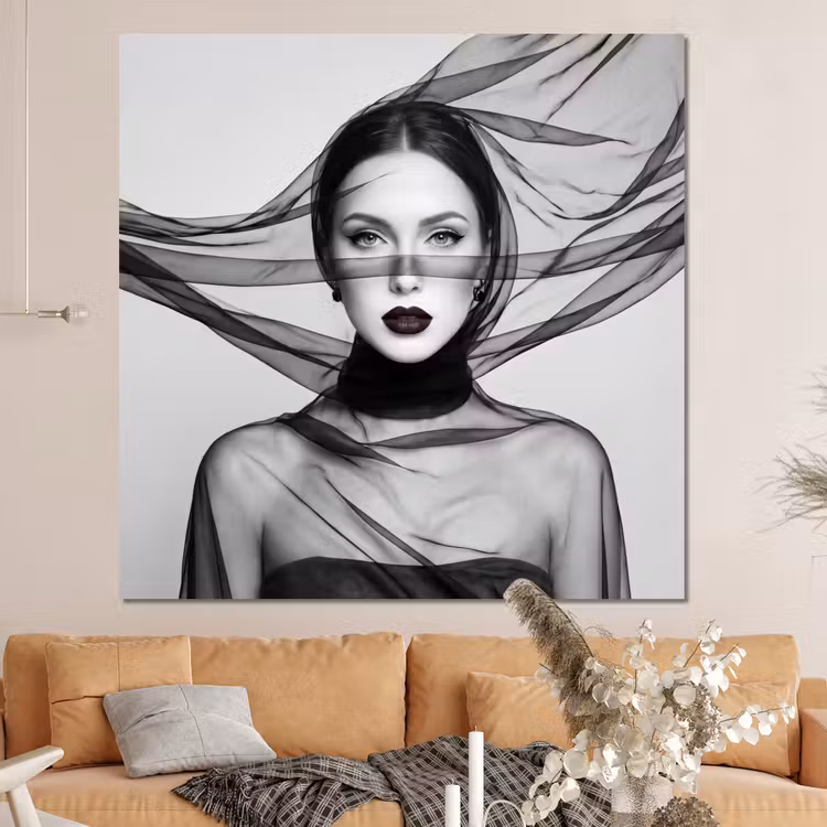 Forex - Vrouw - Sluier - Portret - Zwart - Wit - Elegant — 4