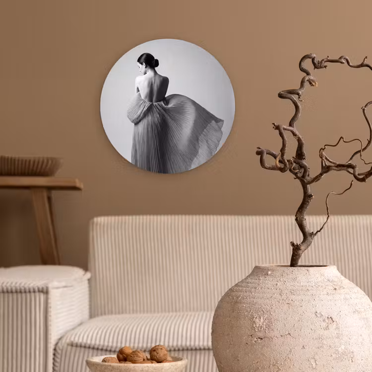 Muurcirkel - Vrouw - Rug - Textuur - Zwart - Wit - Elegant — 2