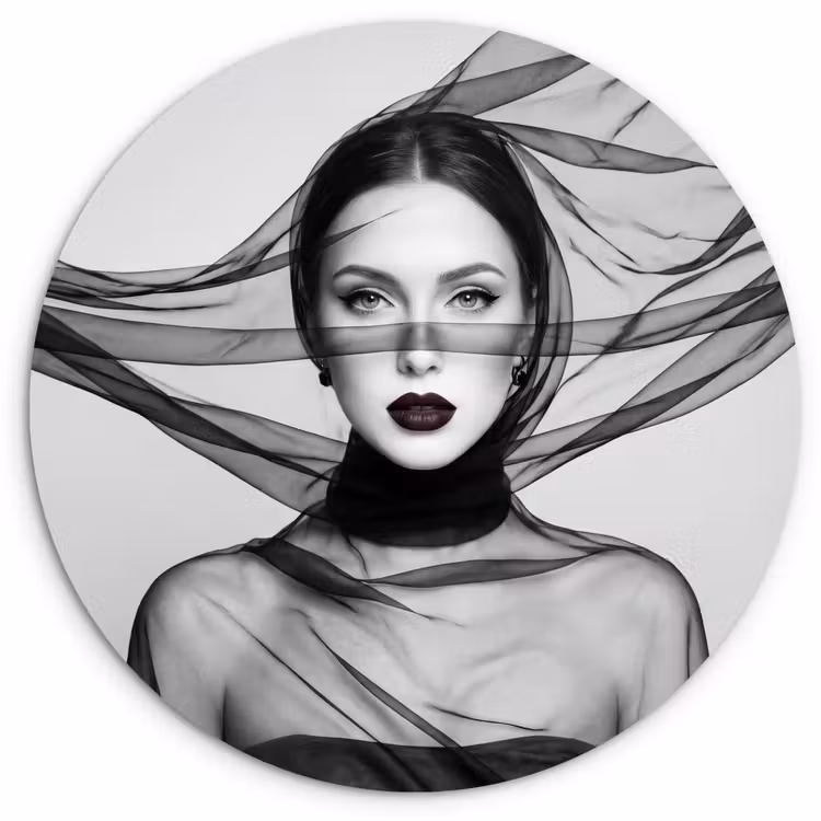Muurcirkel - Vrouw - Sluier - Portret - Zwart  - Wit - Elegant — 1