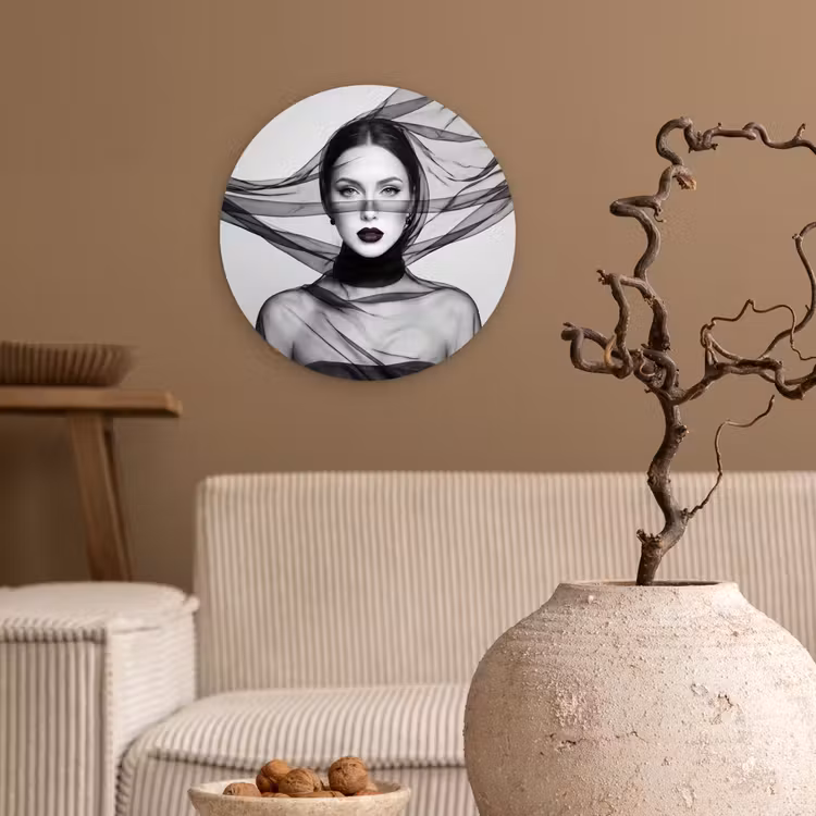 Muurcirkel - Vrouw - Sluier - Portret - Zwart  - Wit - Elegant — 2