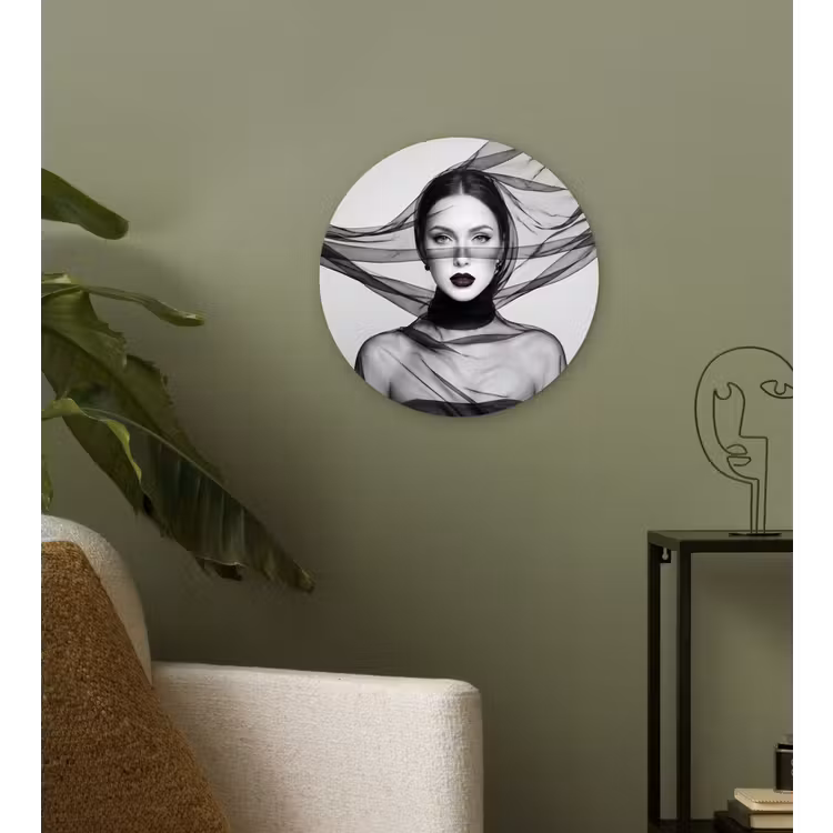 Muurcirkel - Vrouw - Sluier - Portret - Zwart  - Wit - Elegant — 3