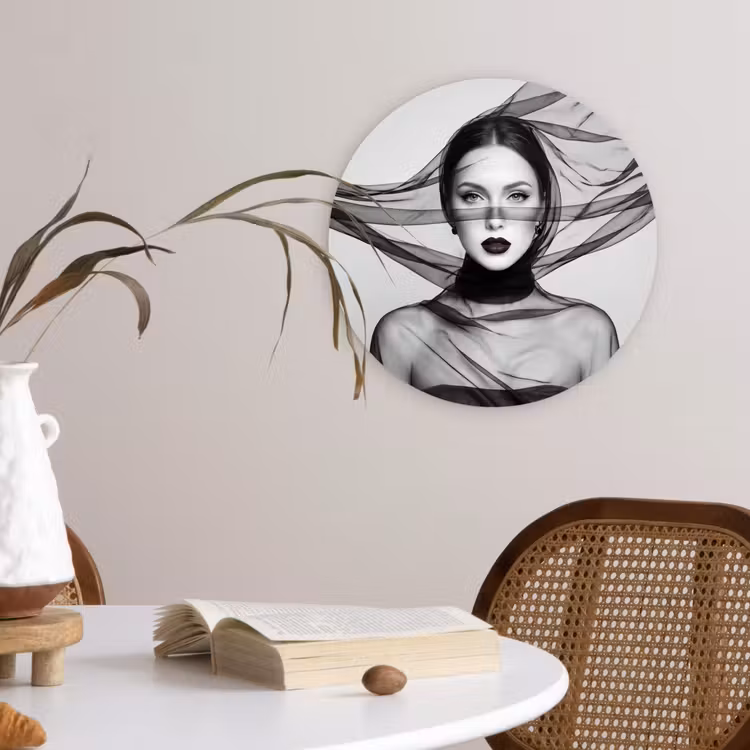 Muurcirkel - Vrouw - Sluier - Portret - Zwart  - Wit - Elegant — 4