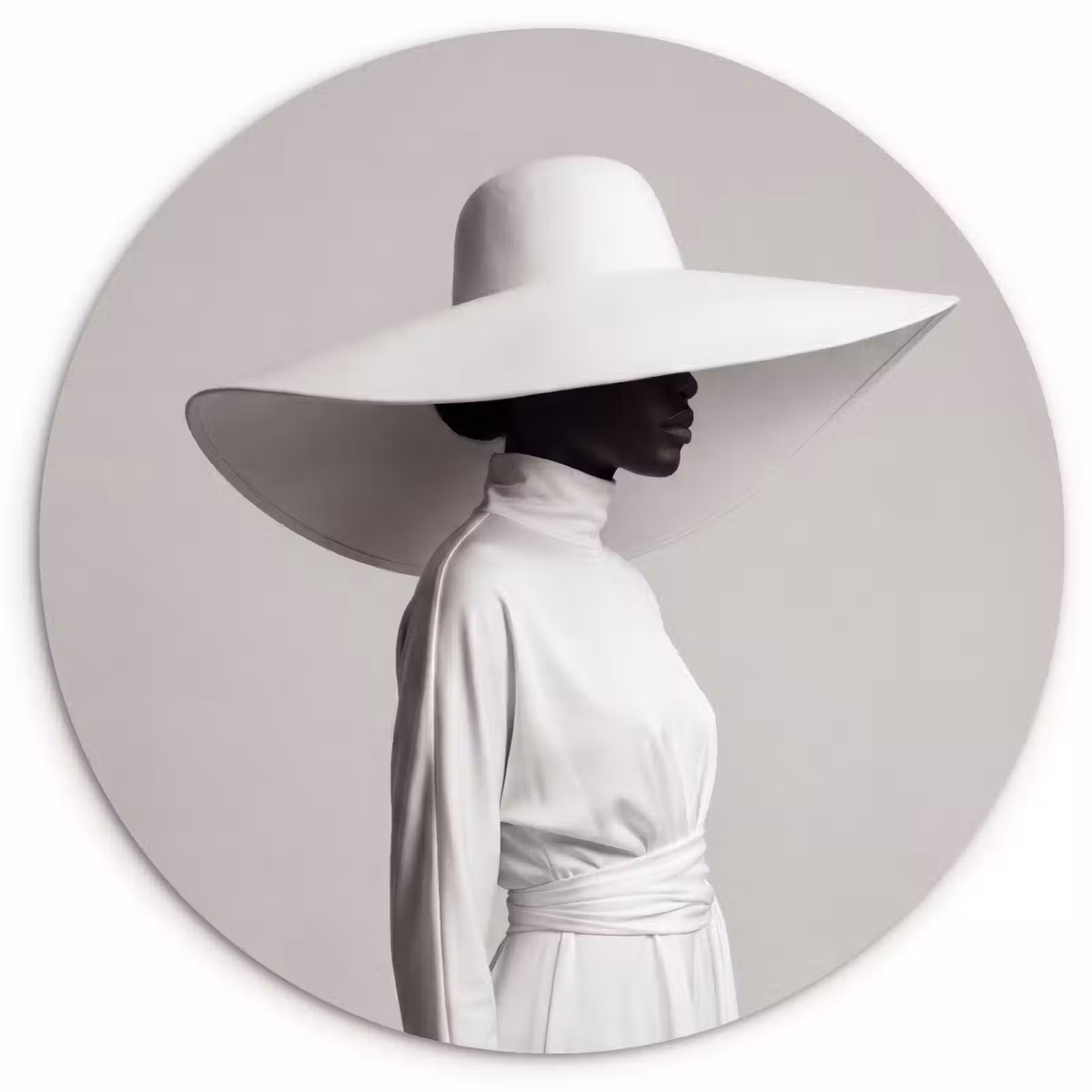 Muurcirkel - Vrouw - Profiel - Hoed - Zwart - Wit - Minimalistisch — 1