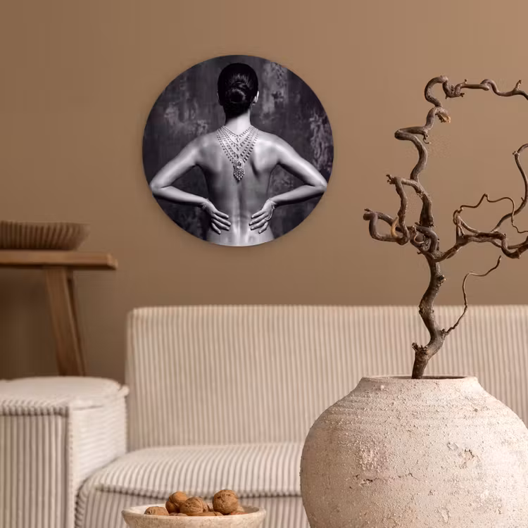 Muurcirkel - Rug - Ketting - Portret - Zwart - Wit - Glamour — 2