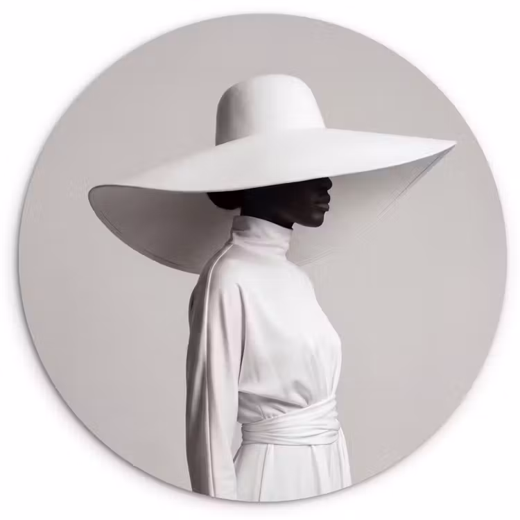 Muurcirkel - Vrouw - Profiel - Hoed - Zwart - Wit - Minimalistisch — 1