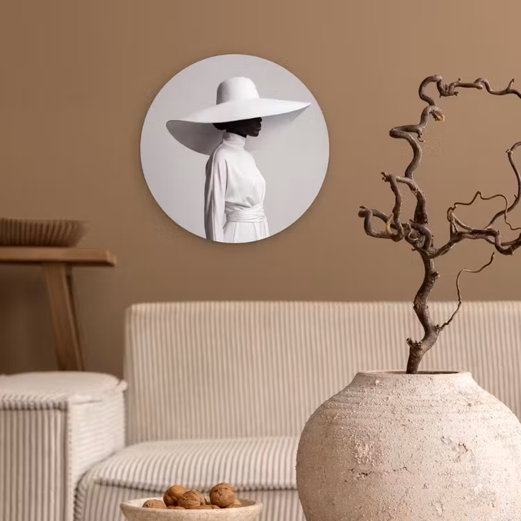 Muurcirkel - Vrouw - Profiel - Hoed - Zwart - Wit - Minimalistisch — 2