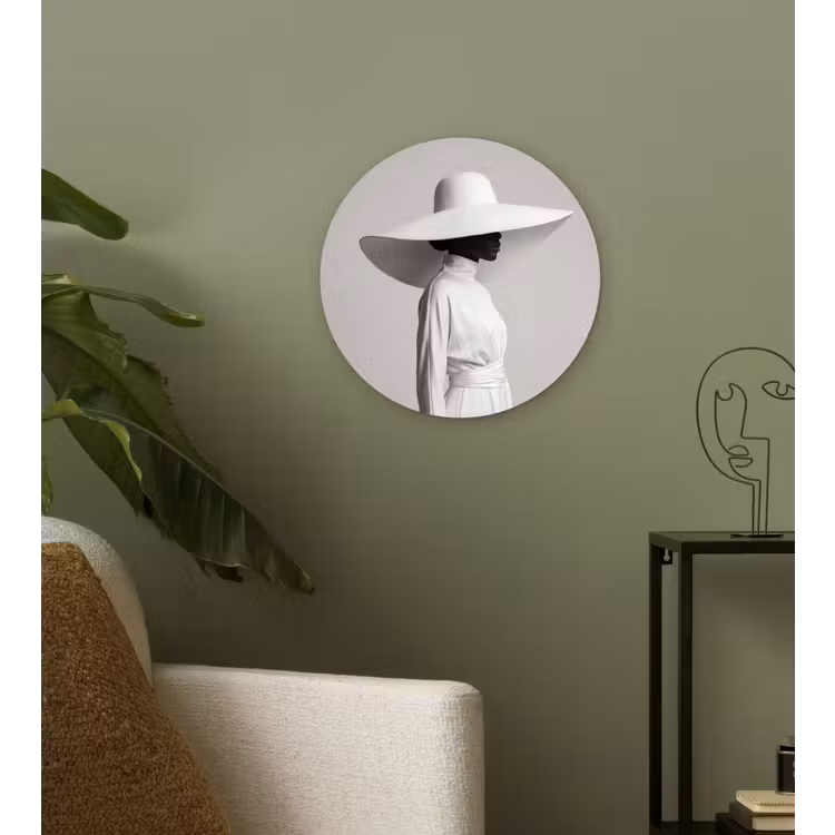 Muurcirkel - Vrouw - Profiel - Hoed - Zwart - Wit - Minimalistisch — 3