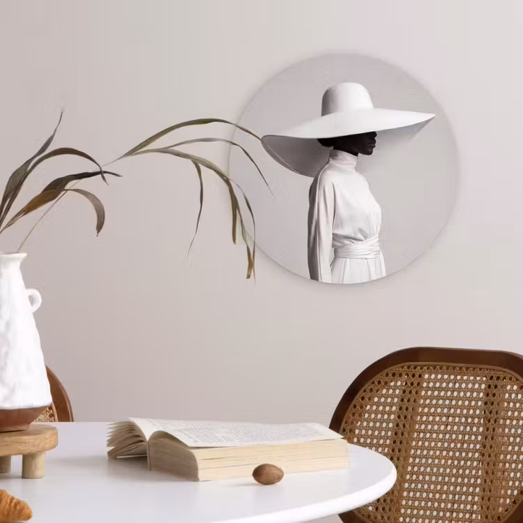 Muurcirkel - Vrouw - Profiel - Hoed - Zwart - Wit - Minimalistisch — 4