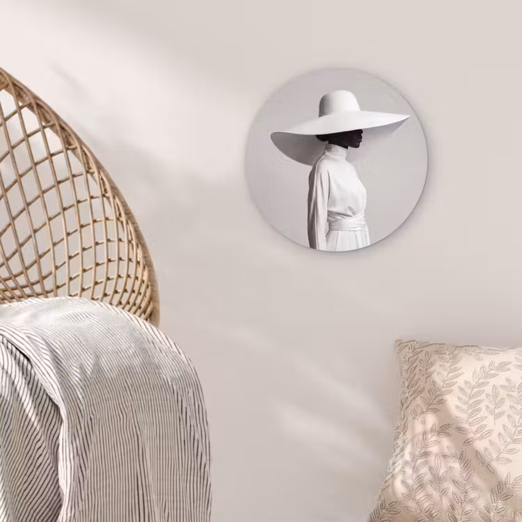Muurcirkel - Vrouw - Profiel - Hoed - Zwart - Wit - Minimalistisch — 5